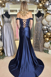 Appliques Off-the-Shoulder Long Prom Dress with Slit
